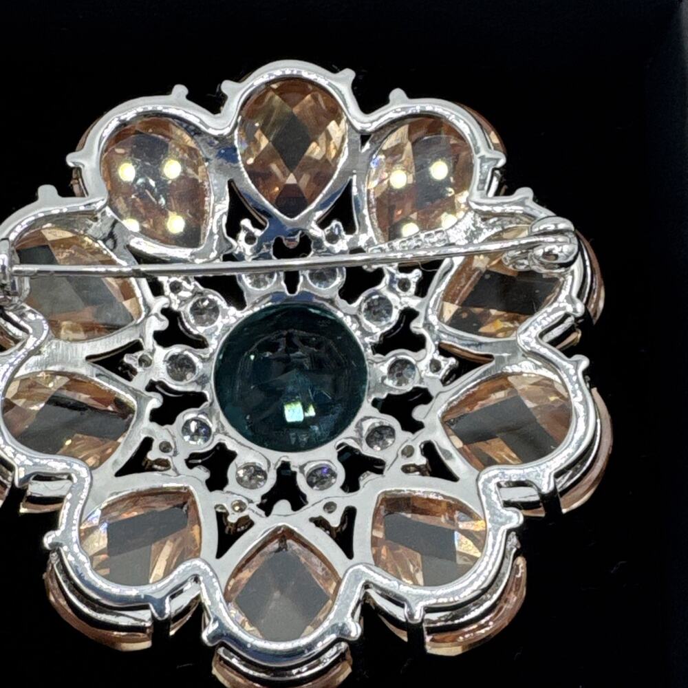 Vintage CWE Sterling Silver 925 Multi-Stone Brooch Pin Aqua Amber Blue CZ 2” - Picture 7 of 10